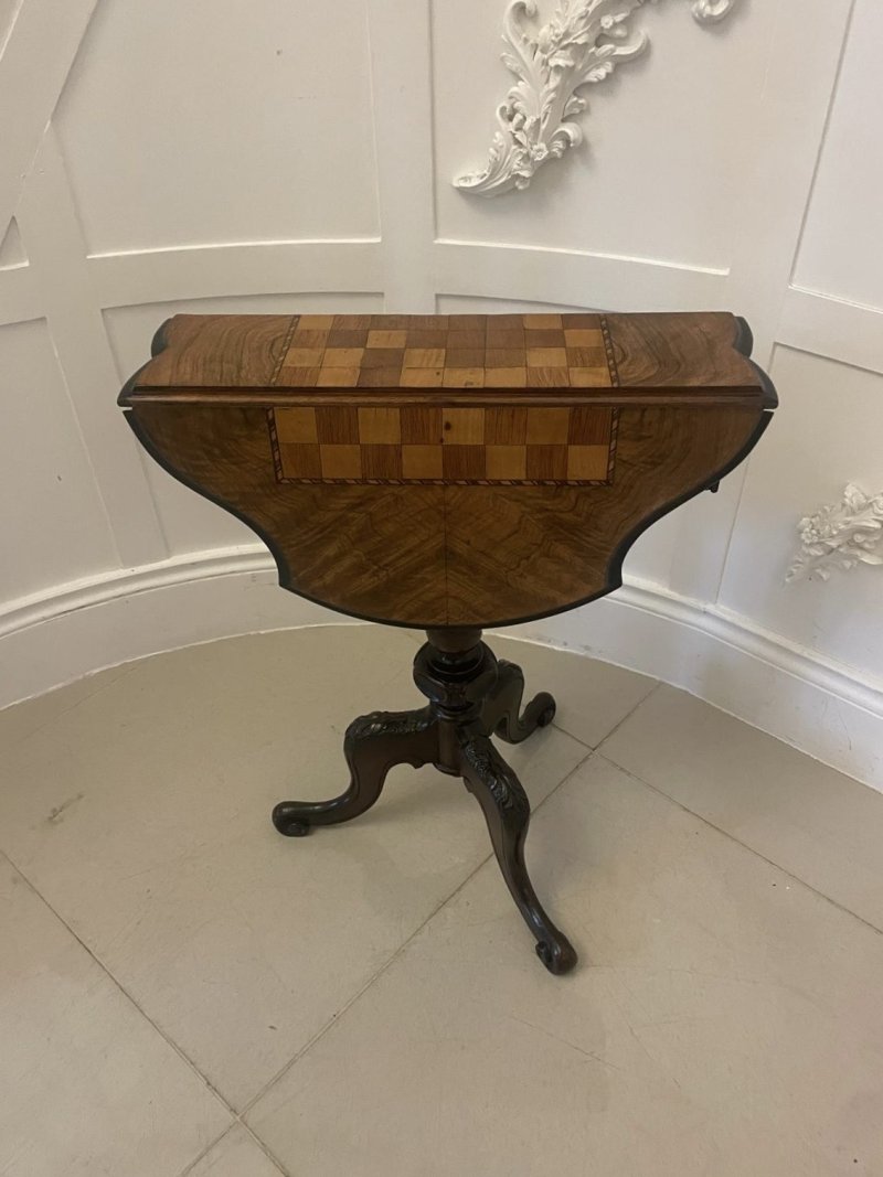 Antique Victorian Quality Burr Walnut Chess Table - Image 2